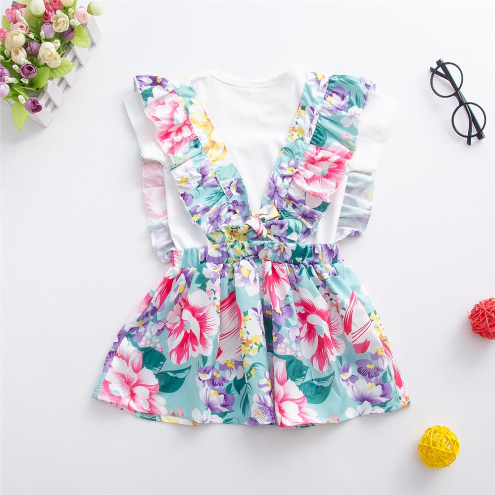 Girls Sleeveless Floral Printed Button Dress & Solid Top Wholesale Girl Clothing - PrettyKid