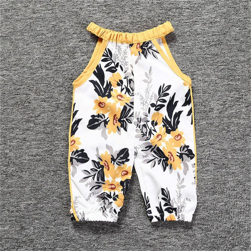 Baby Girls Sleeveless Floral Printed Hanging Neck Romper Baby clothes Distributor - PrettyKid
