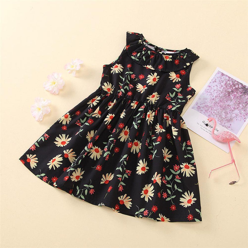 Girls Sleeveless Floral Printed Princess Dress Kids Wholesale clothes - PrettyKid