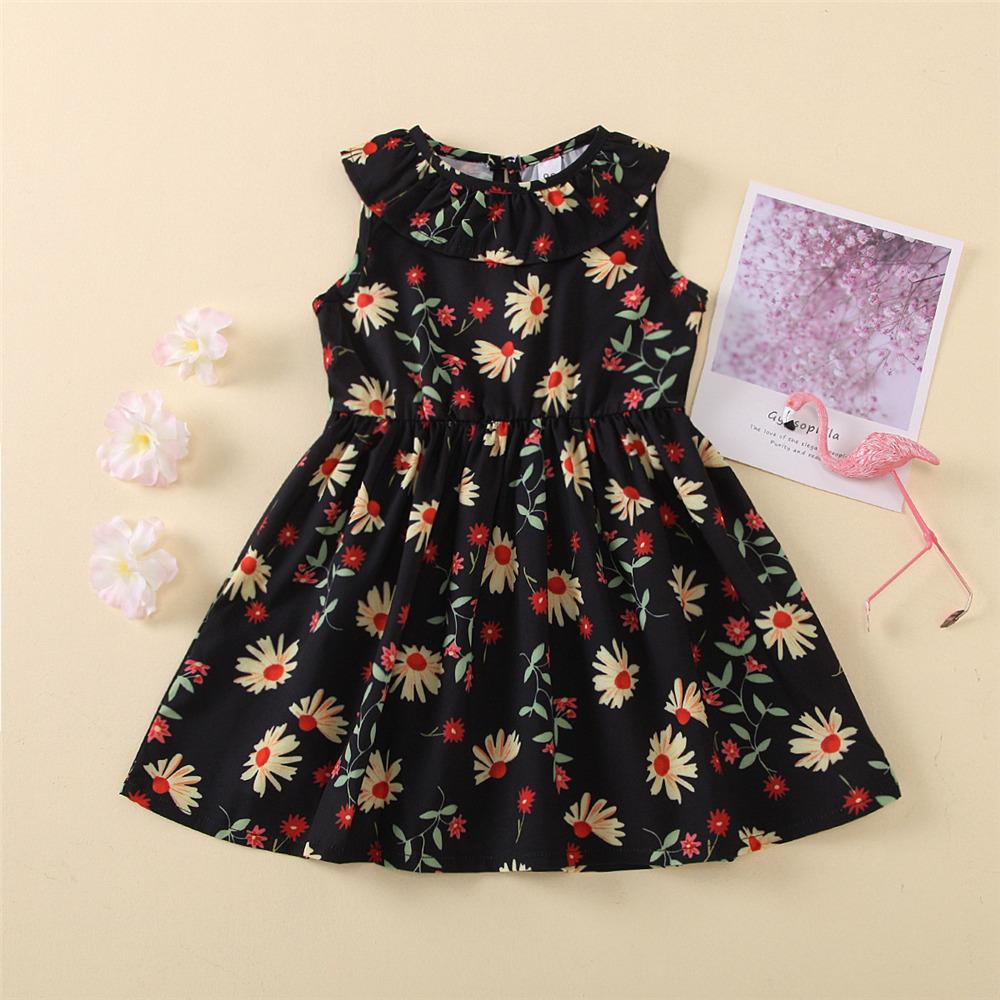 Girls Sleeveless Floral Printed Princess Dress Kids Wholesale clothes - PrettyKid