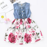 Girls Sleeveless Floral Splicing Casual Dress Wholesale clothes For Girls - PrettyKid