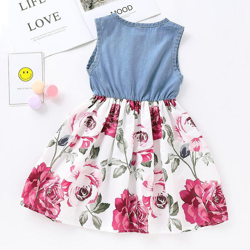 Girls Sleeveless Floral Splicing Casual Dress Wholesale clothes For Girls - PrettyKid