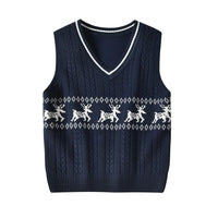 Girls Sleeveless Knitted Elk Print Vest Sweaters - PrettyKid