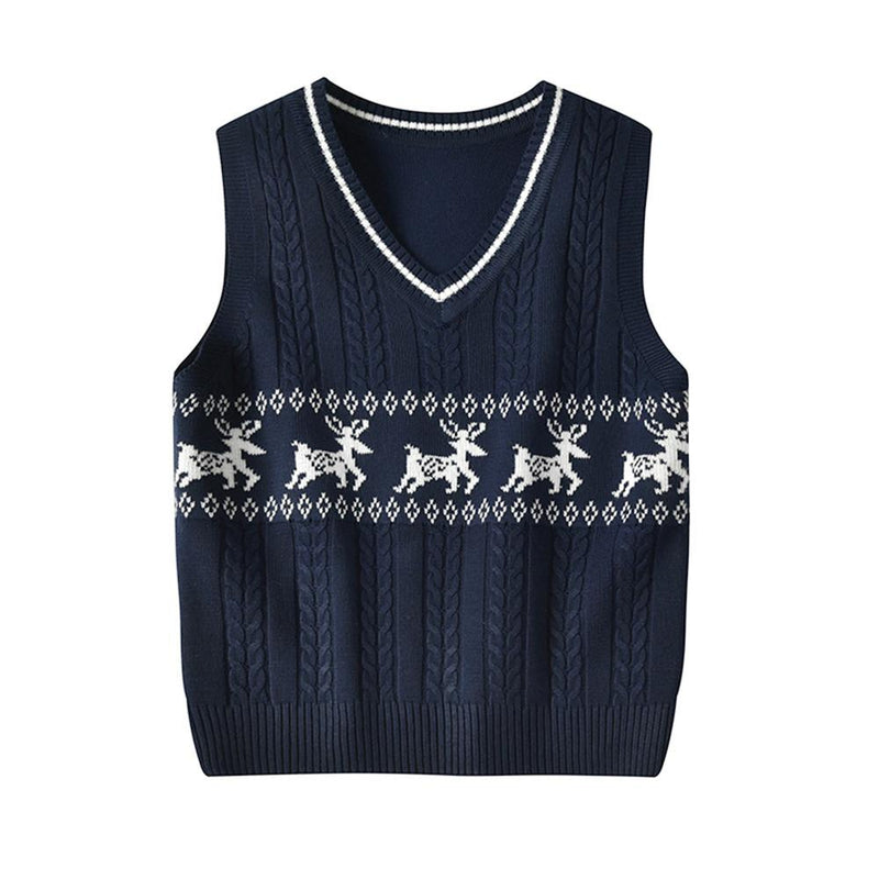 Girls Sleeveless Knitted Elk Print Vest Sweaters - PrettyKid