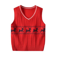 Girls Sleeveless Knitted Elk Print Vest Sweaters - PrettyKid