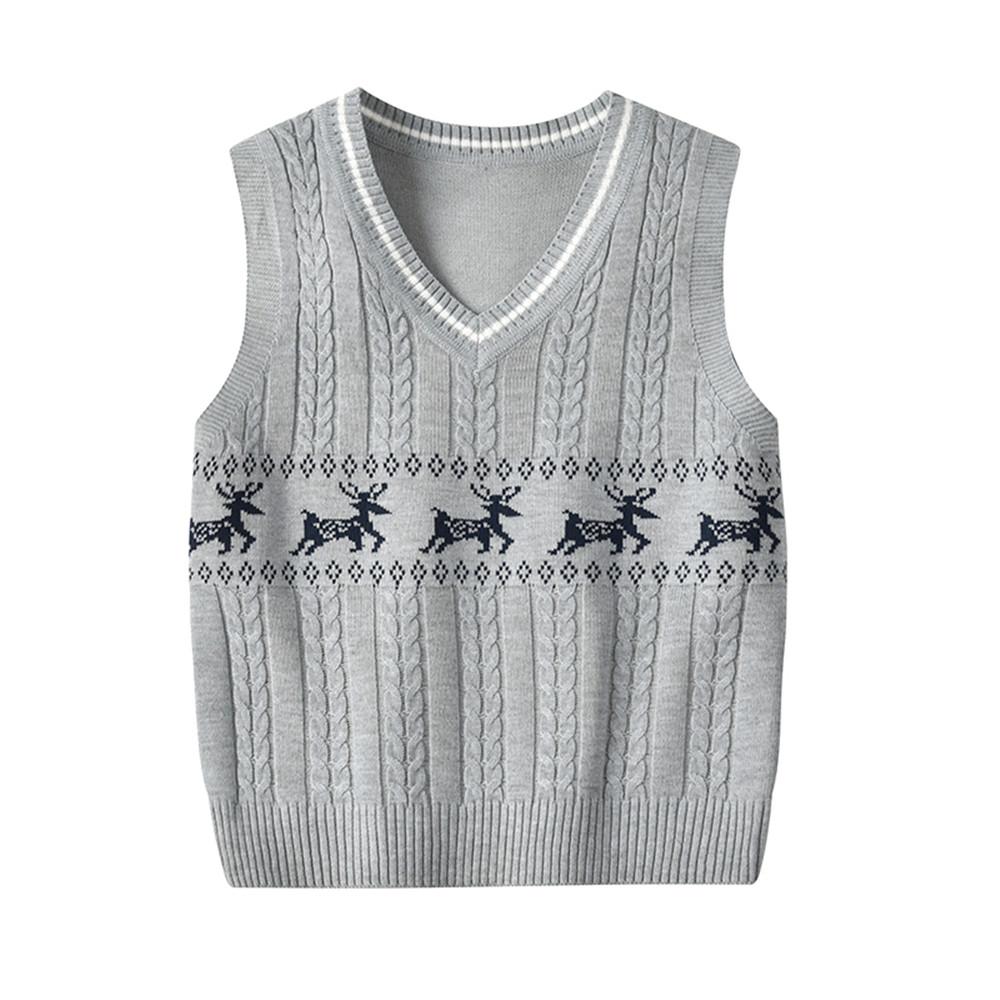 Girls Sleeveless Knitted Elk Print Vest Sweaters - PrettyKid