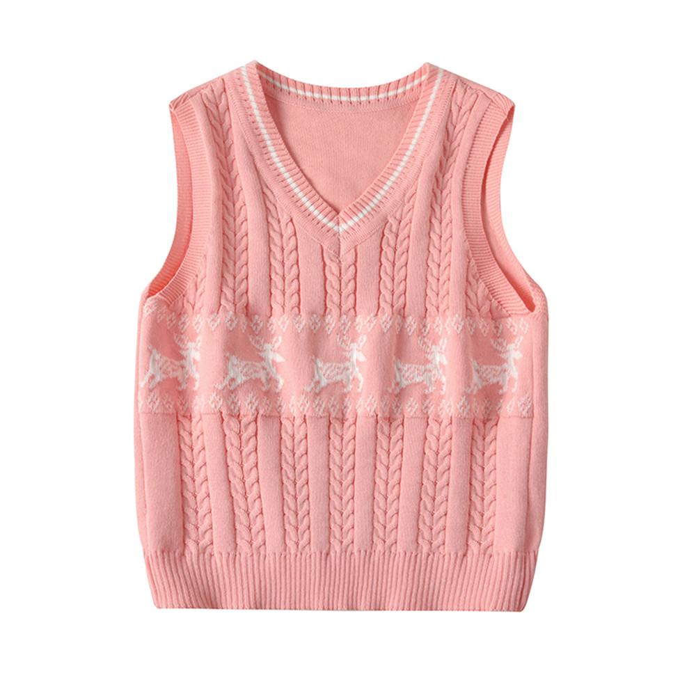 Girls Sleeveless Knitted Elk Print Vest Sweaters - PrettyKid