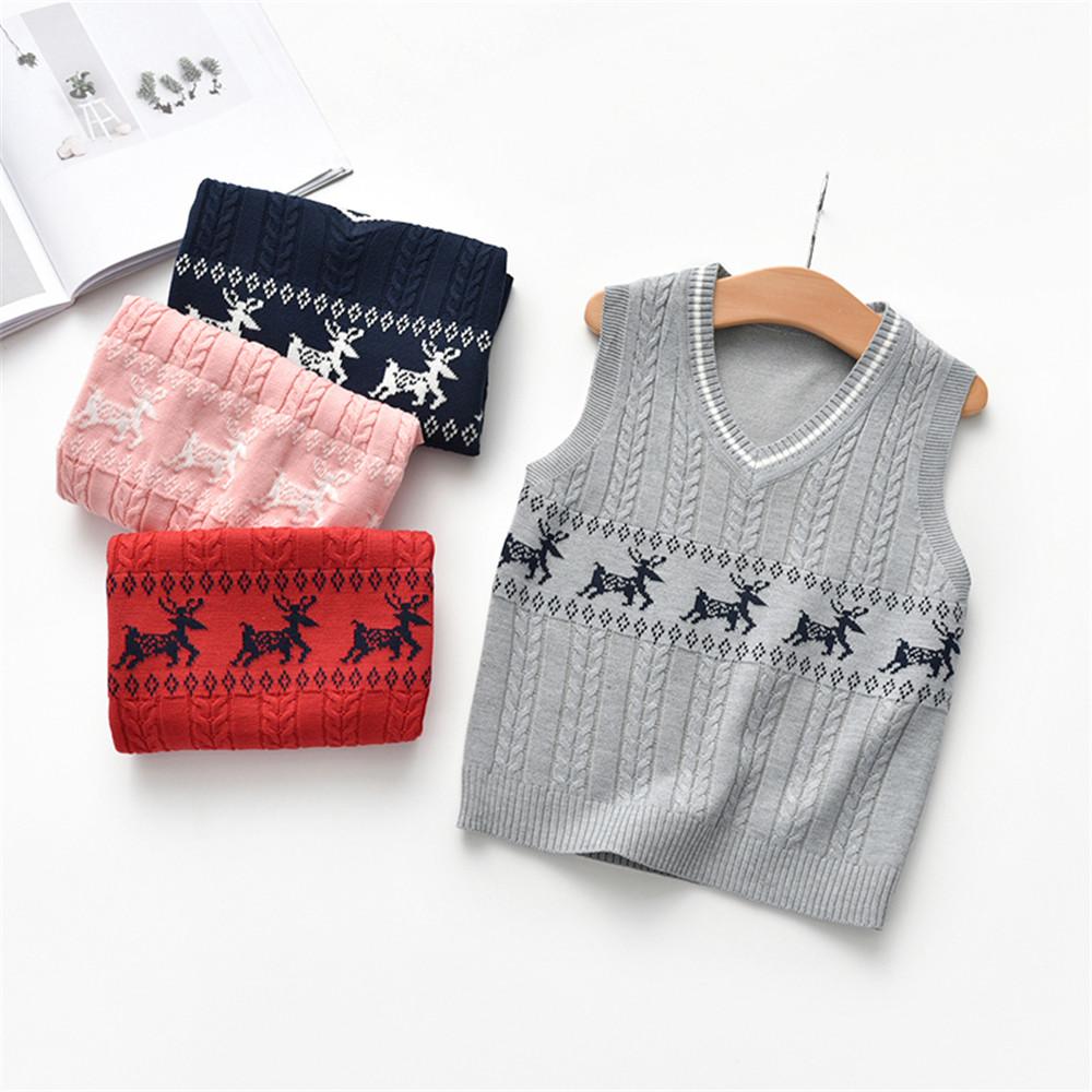 Girls Sleeveless Knitted Elk Print Vest Sweaters - PrettyKid