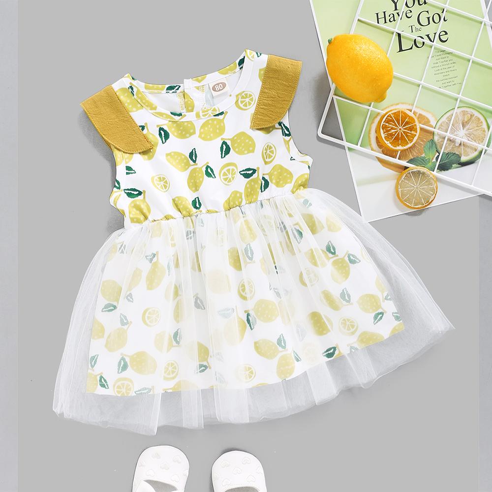 Baby Girls Sleeveless Lemon Printed Tulle Dress Baby clothes Cheap Wholesale - PrettyKid