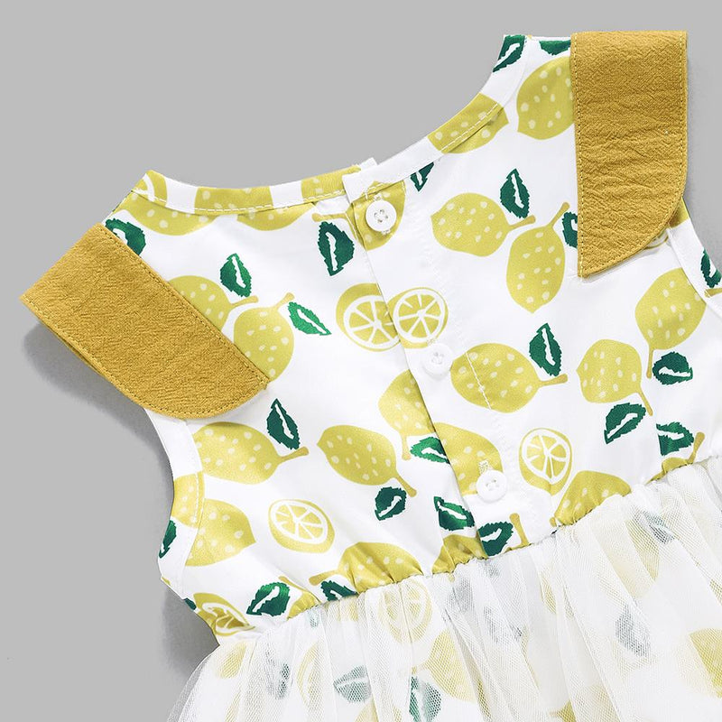 Baby Girls Sleeveless Lemon Printed Tulle Dress Baby clothes Cheap Wholesale - PrettyKid