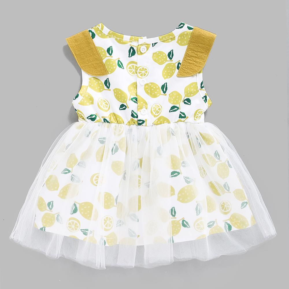 Baby Girls Sleeveless Lemon Printed Tulle Dress Baby clothes Cheap Wholesale - PrettyKid