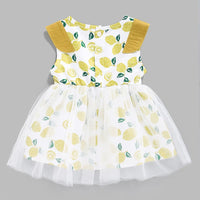 Baby Girls Sleeveless Lemon Printed Tulle Dress Baby clothes Cheap Wholesale - PrettyKid