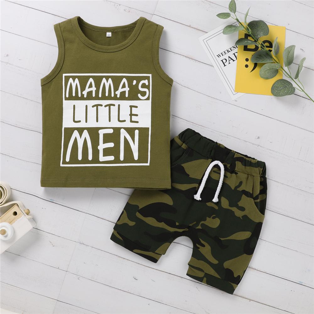 Baby Boys Sleeveless Letter Little Man Printed Top & Camouflage Shorts baby boy clothes buy baby clothes wholesale - PrettyKid