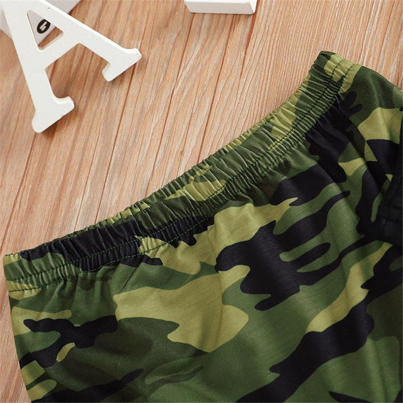 Baby Boys Sleeveless Letter Print Top & Camo Shorts Boys Summer Outfits - PrettyKid