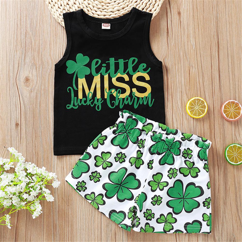 Girls Sleeveless Letter Printed Trendy Top & Leaves Printed Shorts Kids clothes vendors - PrettyKid