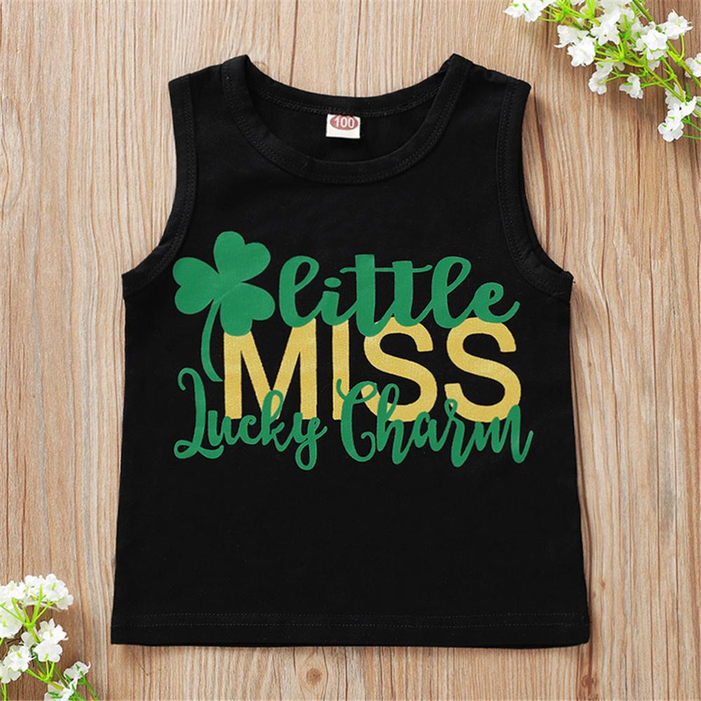 Girls Sleeveless Letter Printed Trendy Top & Leaves Printed Shorts Kids clothes vendors - PrettyKid