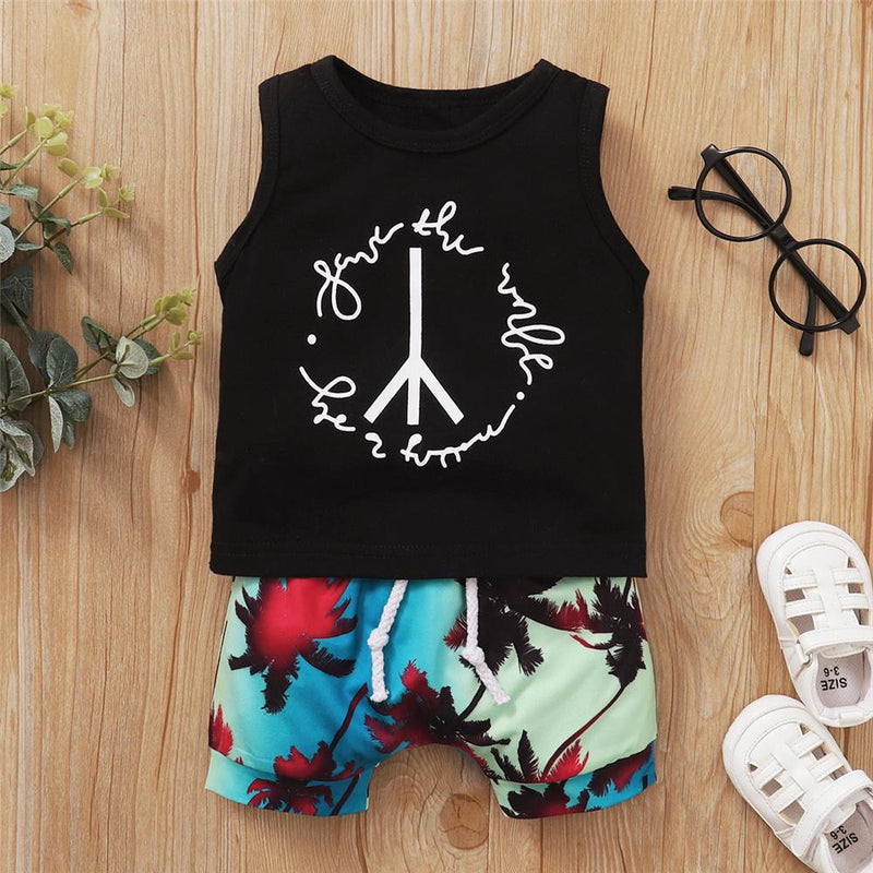 Baby Boys Sleeveless Letter Printed Top & Shorts wholesale girl clothing and accessories - PrettyKid