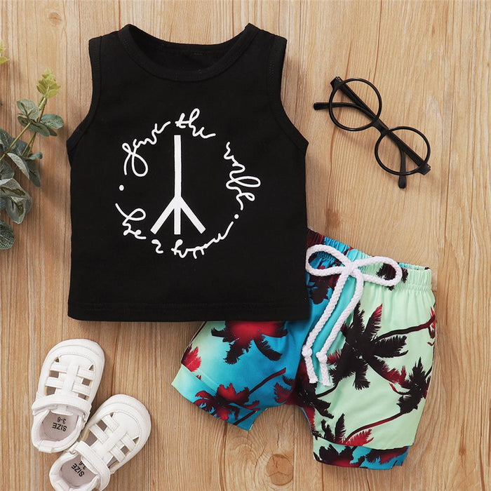 Baby Boys Sleeveless Letter Printed Top & Shorts wholesale girl clothing and accessories - PrettyKid