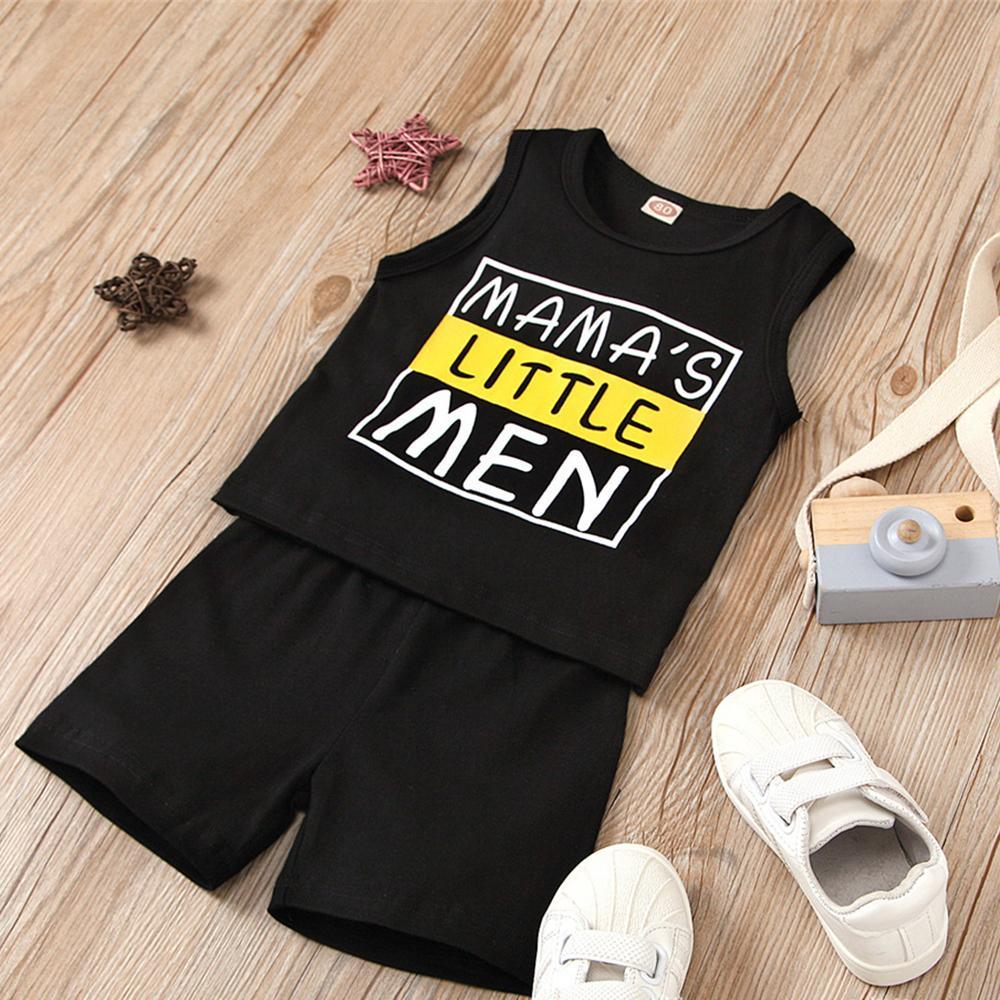 Boys Sleeveless Mama's Little Men Top & Shorts Buy Baby clothing Wholesale - PrettyKid