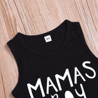 Boys Sleeveless Mamas Boy Letter Printed Top & Denim Shorts Boys Casual Suits - PrettyKid