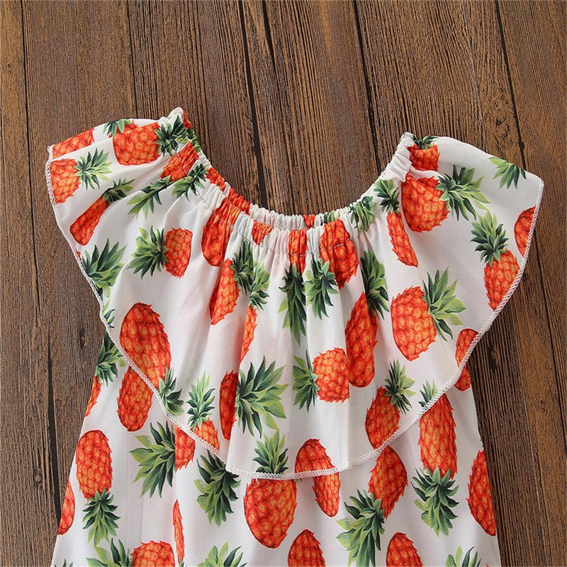 Girls Sleeveless Pineapple Printed Top & Ripped Jeans Wholesale Clothing For Girls - PrettyKid