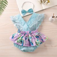 Baby Girls Sleeveless Plant Printed Summer Romper & Headband Cheap Baby Clothes In Bulk - PrettyKid