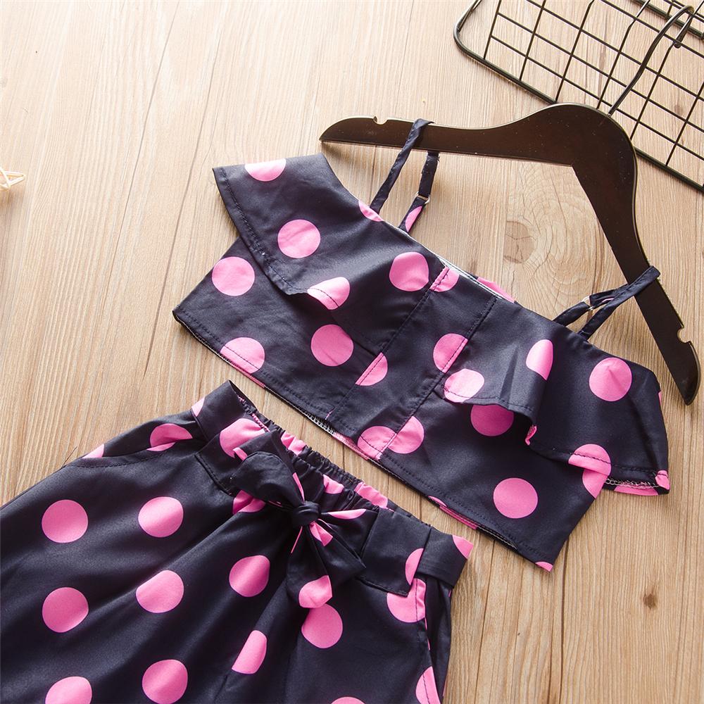 Girls Sleeveless Polka Dot Tank Top & Skirt Girls Clothing Wholesale - PrettyKid