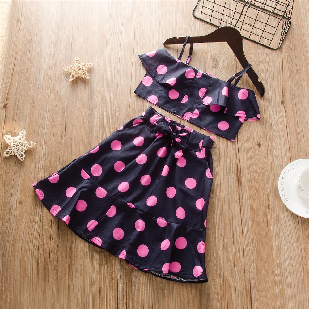 Girls Sleeveless Polka Dot Tank Top & Skirt Girls Clothing Wholesale - PrettyKid