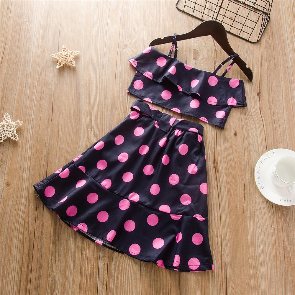 Girls Sleeveless Polka Dot Tank Top & Skirt Girls Clothing Wholesale - PrettyKid