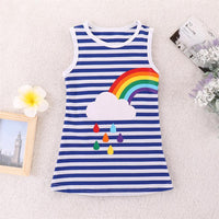 Toddler Girls Sleeveless Sisters Sleeveless Striped Rainbow Printed Dresses wholesale little girl clothing - PrettyKid