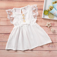 Girls Sleeveless Solid Color Lace Button Bow Decor Dress Girl Wholesale - PrettyKid