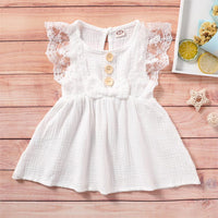 Girls Sleeveless Solid Color Lace Button Bow Decor Dress Girl Wholesale - PrettyKid