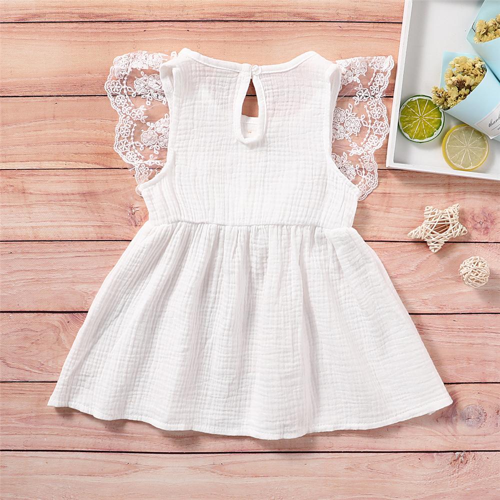 Girls Sleeveless Solid Color Lace Button Bow Decor Dress Girl Wholesale - PrettyKid