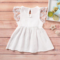 Girls Sleeveless Solid Color Lace Button Bow Decor Dress Girl Wholesale - PrettyKid