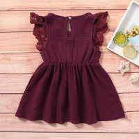 Girls Sleeveless Solid Color Lace Button Bow Decor Dress Girl Wholesale - PrettyKid