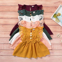 Girls Sleeveless Solid Color Lace Button Bow Decor Dress Girl Wholesale - PrettyKid