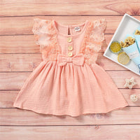 Girls Sleeveless Solid Color Lace Button Bow Decor Dress Girl Wholesale - PrettyKid