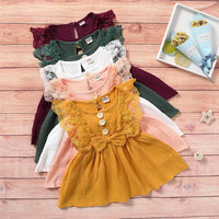 Girls Sleeveless Solid Color Lace Button Bow Decor Dress Girl Wholesale - PrettyKid