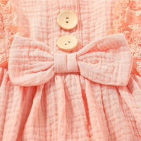 Girls Sleeveless Solid Color Lace Button Bow Decor Dress Girl Wholesale - PrettyKid