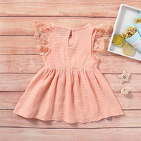 Girls Sleeveless Solid Color Lace Button Bow Decor Dress Girl Wholesale - PrettyKid