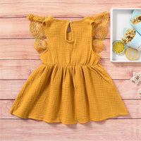 Girls Sleeveless Solid Color Lace Button Bow Decor Dress Girl Wholesale - PrettyKid