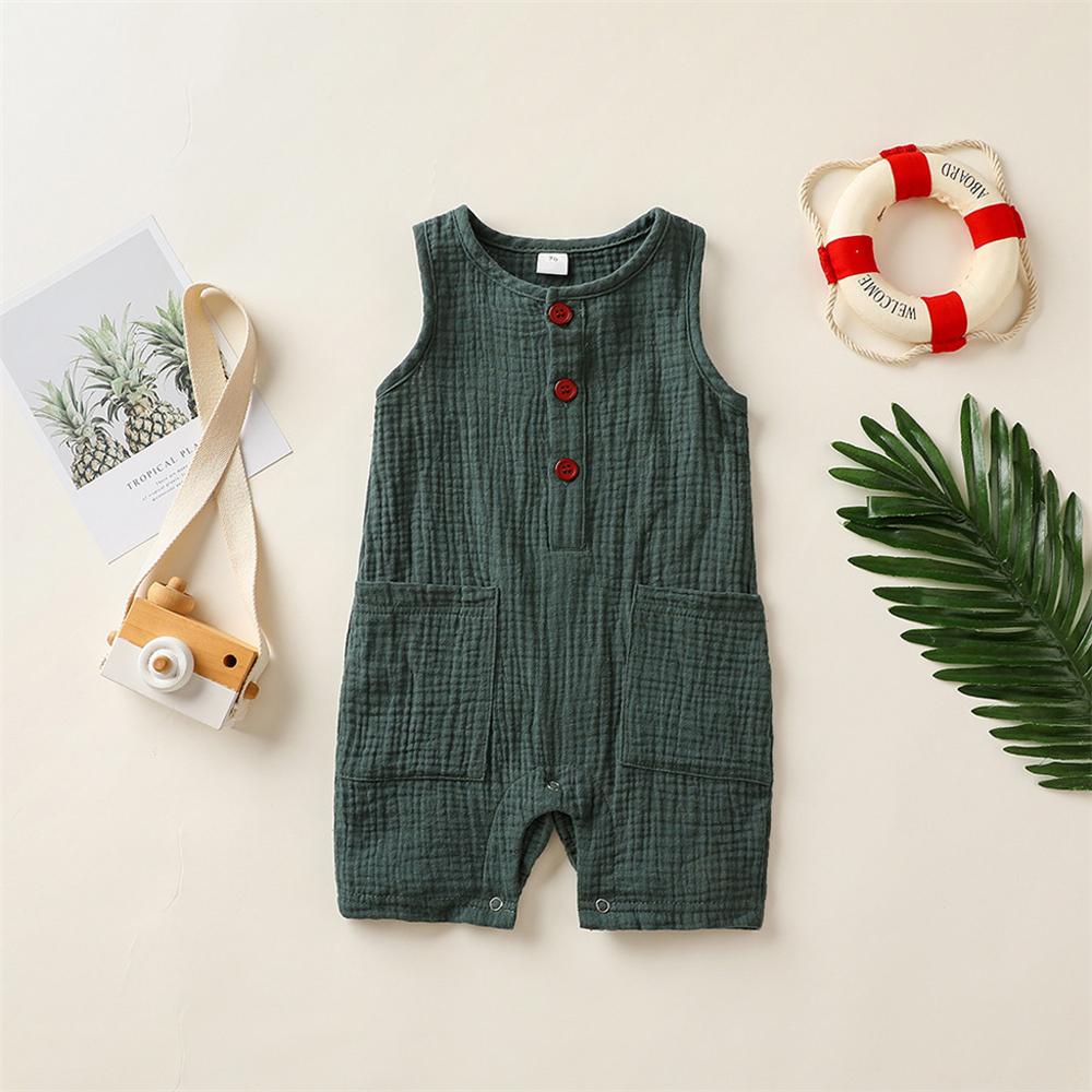 Baby Unisex Sleeveless Solid Color Pocket Romper Baby Boutique Wholesale - PrettyKid