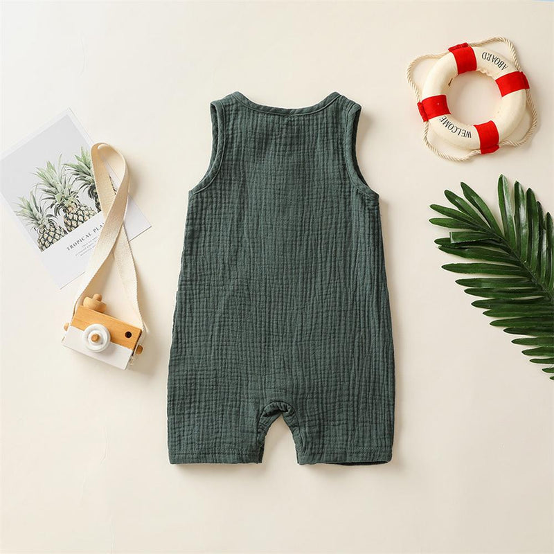 Baby Unisex Sleeveless Solid Color Pocket Romper Baby Boutique Wholesale - PrettyKid
