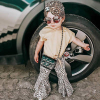 Girls Sleeveless Solid Color Tie Up Top & Leopard Flared Pants Wholesale Little Girls clothing - PrettyKid