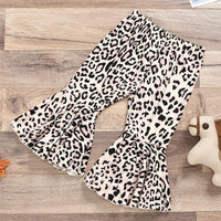 Girls Sleeveless Solid Color Tie Up Top & Leopard Flared Pants Wholesale Little Girls clothing - PrettyKid
