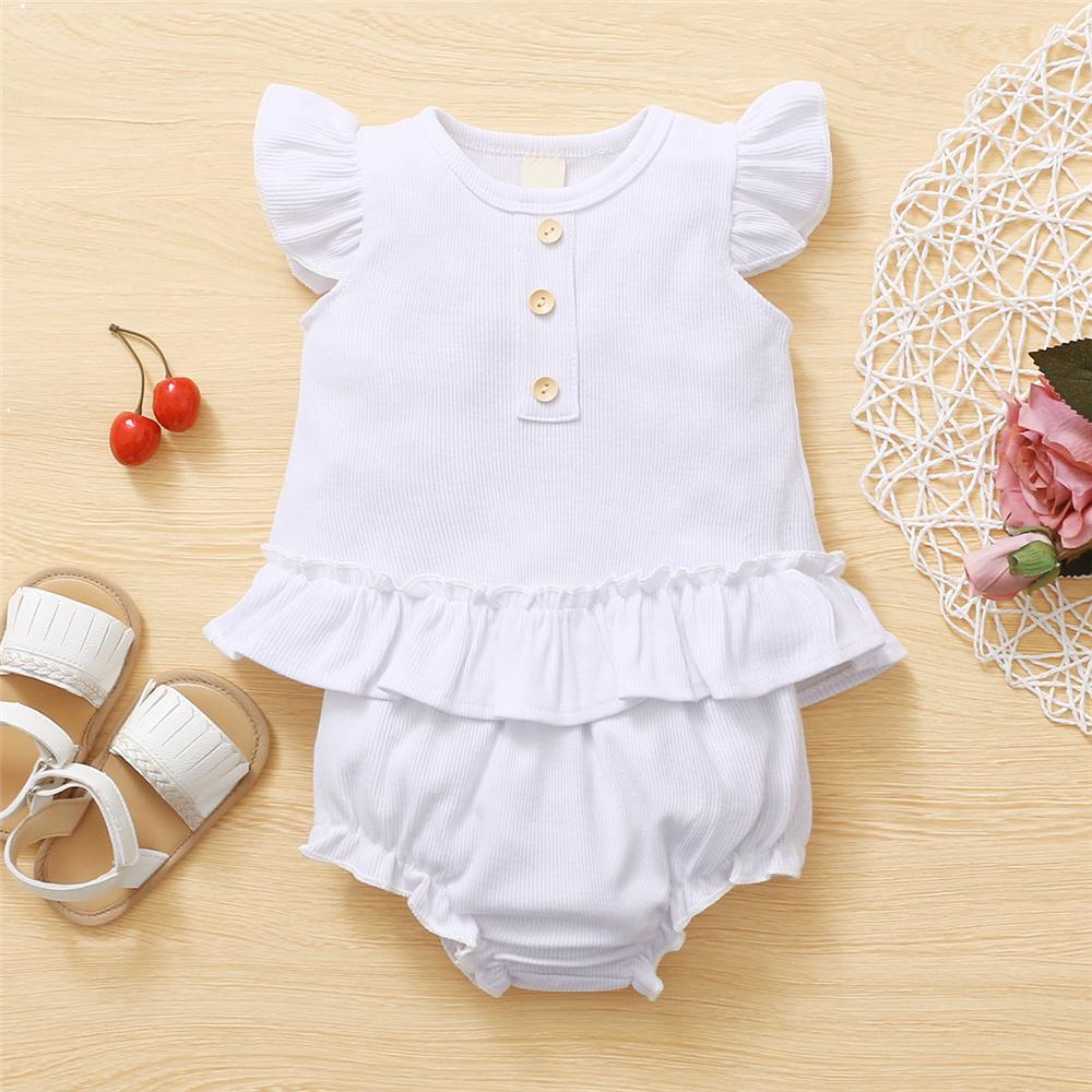 Baby Girls Sleeveless Solid Flying Sleeve Top & Shorts wholesale designer kidswear - PrettyKid