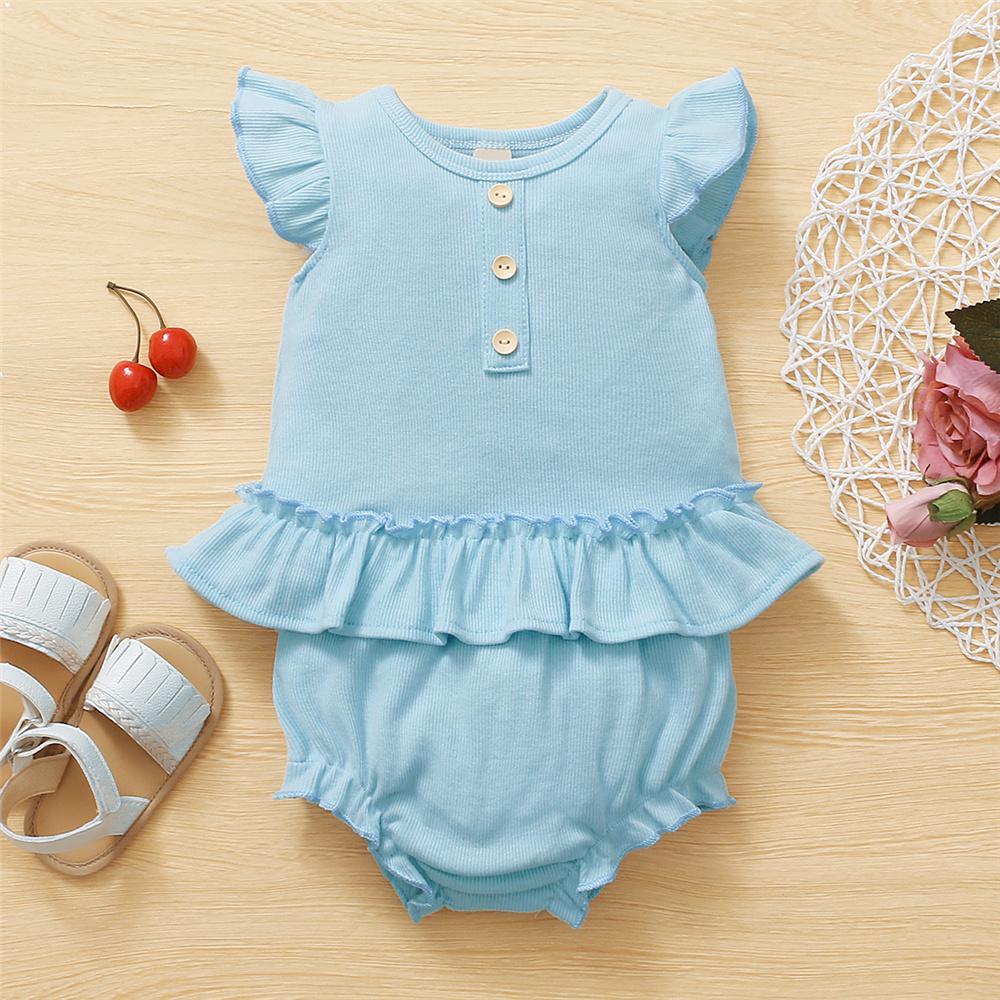 Baby Girls Sleeveless Solid Flying Sleeve Top & Shorts wholesale designer kidswear - PrettyKid