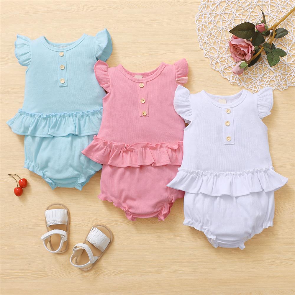 Baby Girls Sleeveless Solid Flying Sleeve Top & Shorts wholesale designer kidswear - PrettyKid