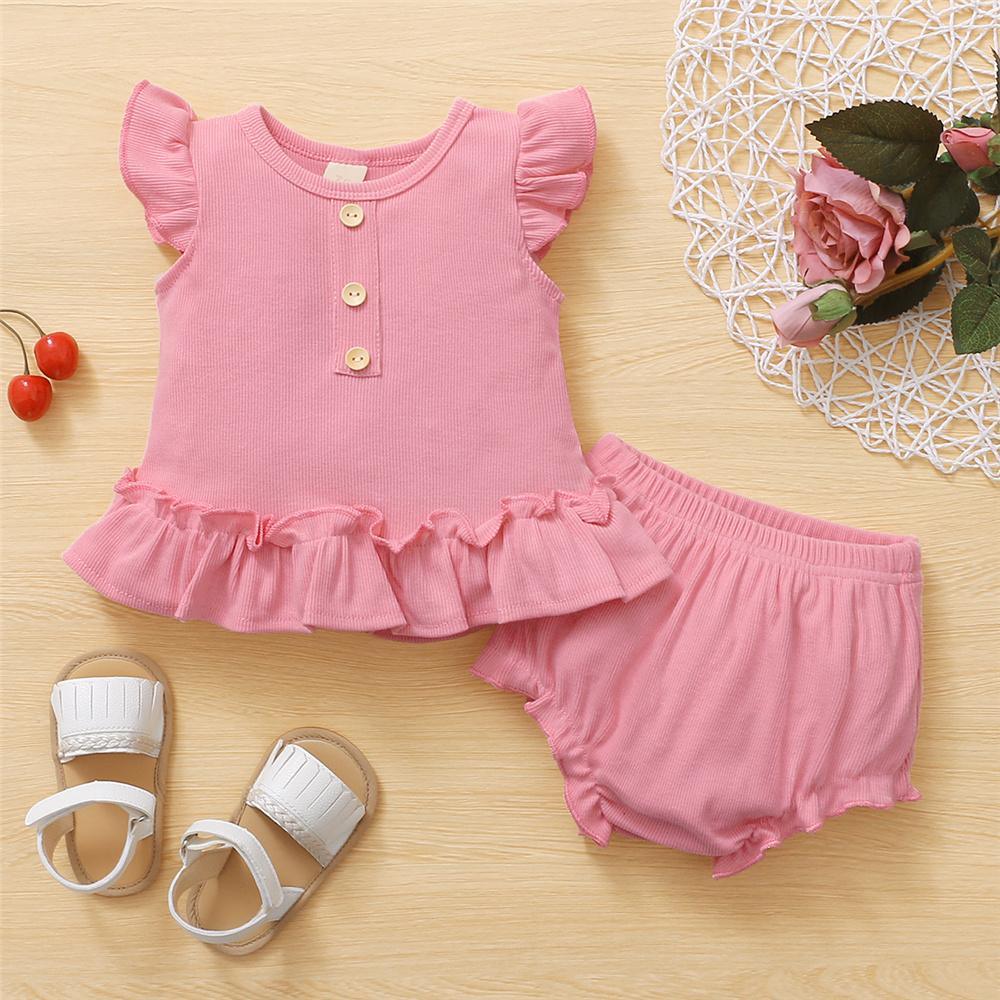 Baby Girls Sleeveless Solid Flying Sleeve Top & Shorts wholesale designer kidswear - PrettyKid