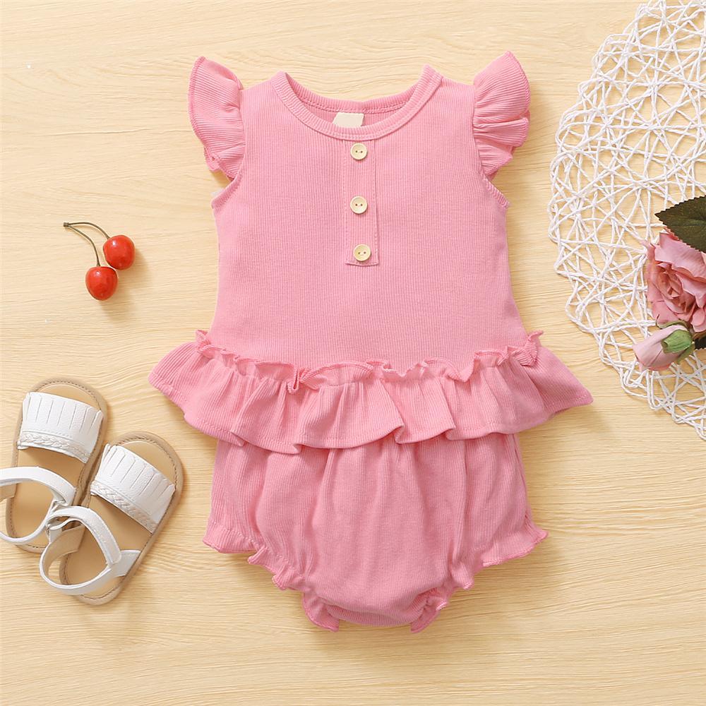 Baby Girls Sleeveless Solid Flying Sleeve Top & Shorts wholesale designer kidswear - PrettyKid